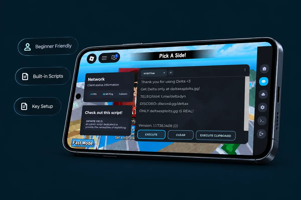 Editor Delta em um celular Android na orientação paisagem